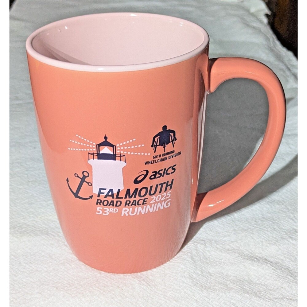Falmouth Road Race 2025 Coffee Mug 53rd Running ASICS Peach Ceramic Cape Cod